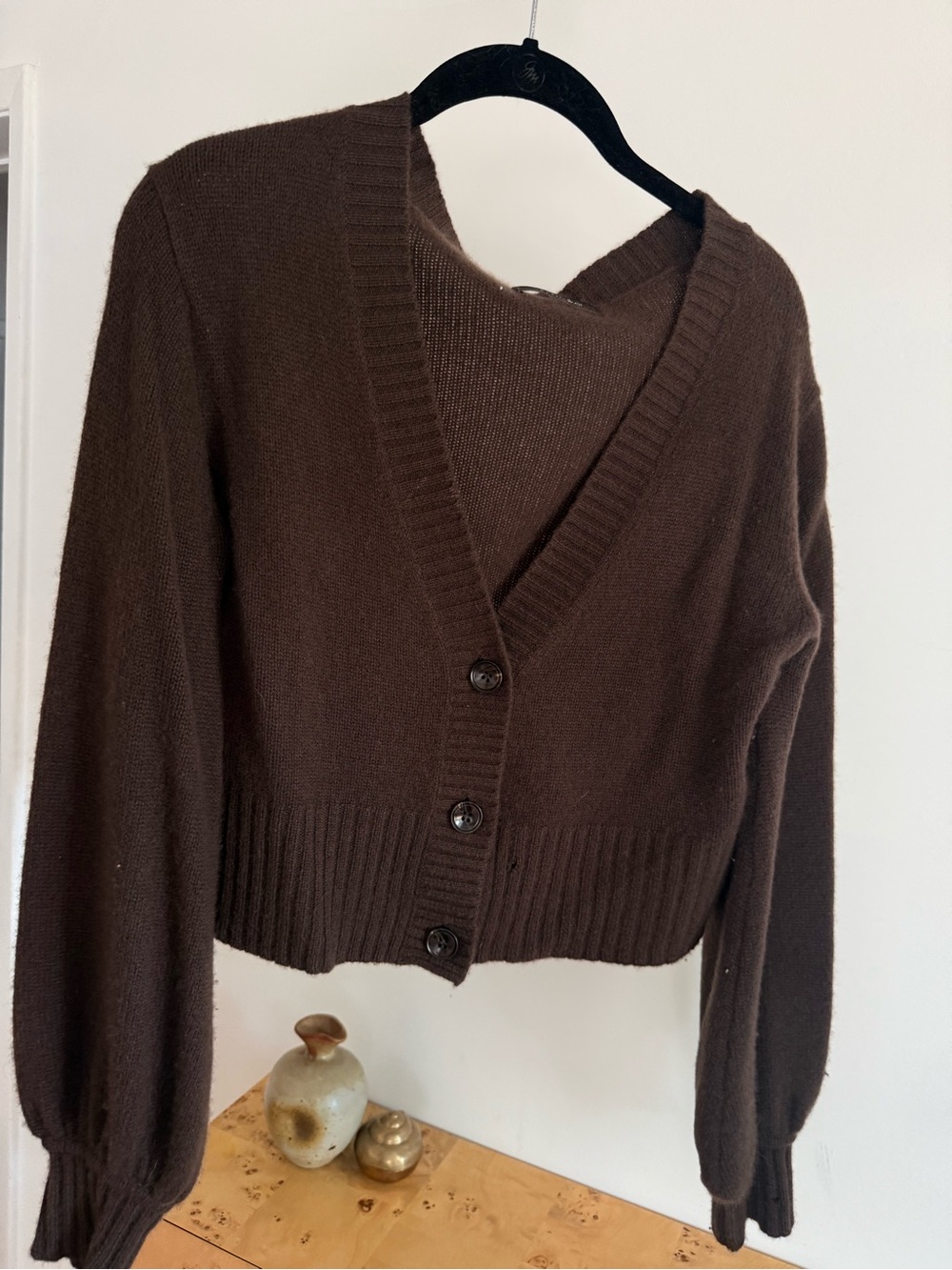 Elyse Walker l V-Neck Cashmere Button Cardigan Sweater - Dark Brown